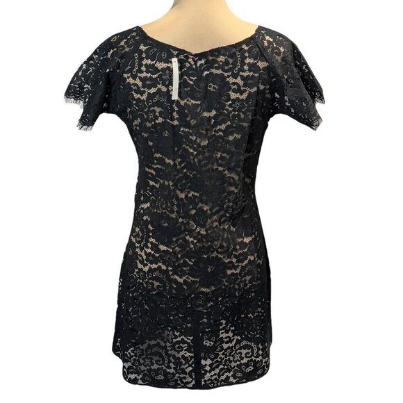 NWT Floral Lace Mini Dress Sz.L Black Sheer Goth Festival Y2K Beach Cover-Up - Picture 4 of 12